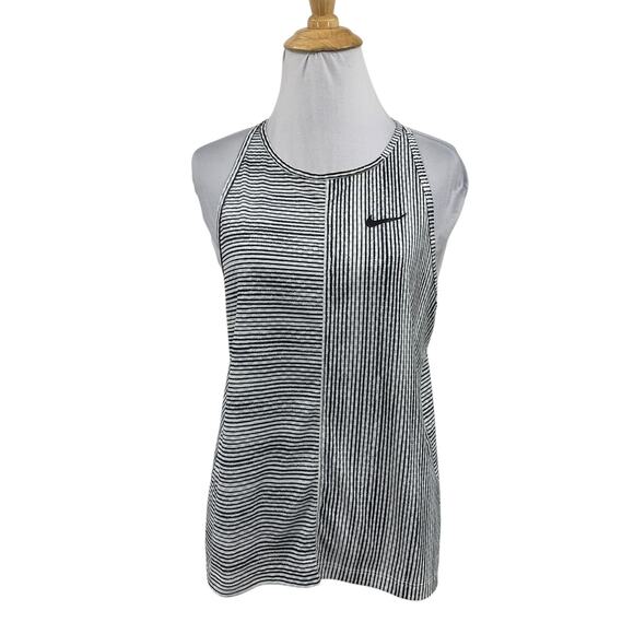 Nike Tank Top Womens M Medium White Black Dri Fit Court Printed Running Athletic - Picture 1 of 12